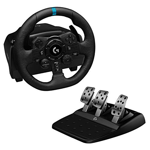 Logitech G923 Racing Wheel and Pedals - TRUEFORCE Force Feedback, PS5/PS4/PC, Genuine Leather, Black, Model 941-000147