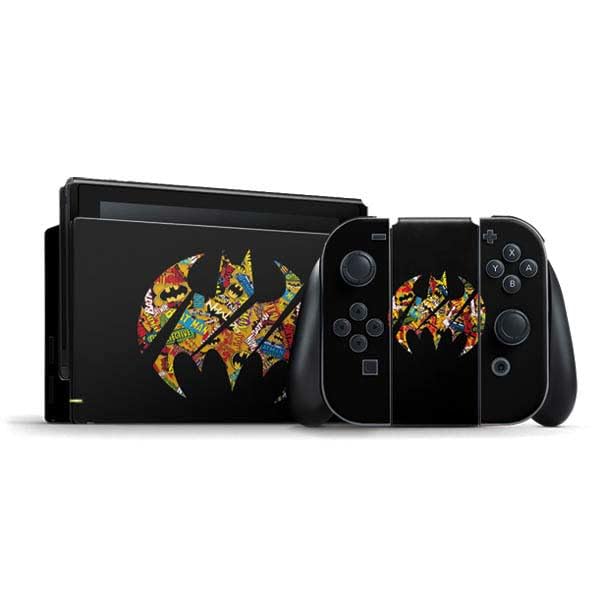 Skinit Decal Gaming Skin Compatible with Nintendo Switch Bundle - Officially Licensed DC Comics Batman Silhouette Logo Vintage Pattern Design