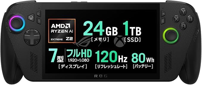 ASUS ROG Xbox Ally X Gaming Handheld  7  FHD 120Hz  AMD Ryzen AI Z2 Extreme  24 GB LPDDR5  1TB SSD  Win 11  Long Battery Life 22.3 Hours  Portable Weight  Black (Japan Version)