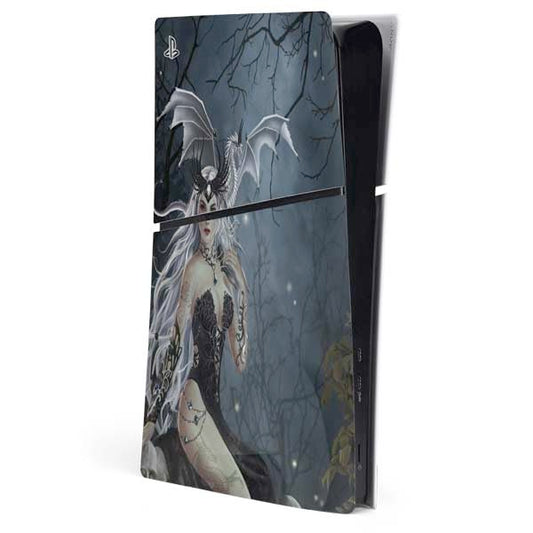 Skinit Decal Gaming Skin Compatible with PS5 Slim Digital Edition Console - Officially Licensed Gothic Queen with Silver Dragon by Nene Thomas Design
