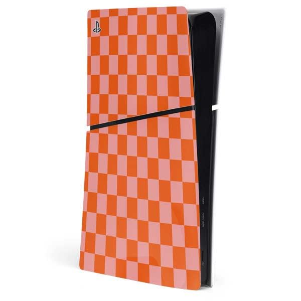 Skinit Decal Gaming Skin Compatible with PS5 Slim Digital Edition Console - Orange Checkered Design
