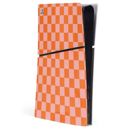 Skinit Decal Gaming Skin Compatible with PS5 Slim Digital Edition Console - Orange Checkered Design