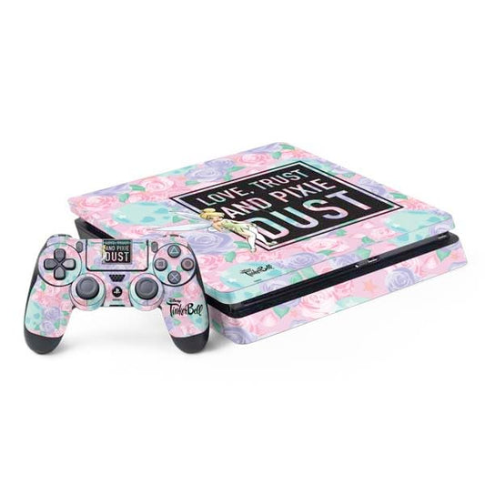 Skinit Decal Gaming Skin Compatible with PS4 Slim Bundle - Officially Licensed Disney Tinker Bell Love Trust and Pixie Dust Design
