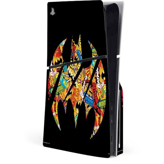 Skinit Decal Gaming Skin Compatible with PS5 Slim Disk Console - Officially Licensed DC Comics Batman Silhouette Logo Vintage Pattern Design