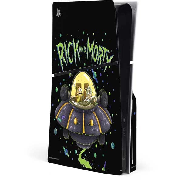 Skinit Decal Gaming Skin Compatible with PS5 Slim Disk Console - Officially Licensed Adult Swim Rick and Morty Spaceship Design
