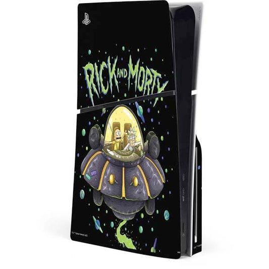 Skinit Decal Gaming Skin Compatible with PS5 Slim Disk Console - Officially Licensed Adult Swim Rick and Morty Spaceship Design
