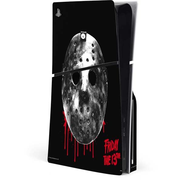 Skinit Decal Gaming Skin Compatible with PS5 Slim Disk Console - Officially Licensed Warner Bros Friday The 13th Jason Voorhees Dripping Mask Design