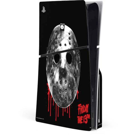 Skinit Decal Gaming Skin Compatible with PS5 Slim Disk Console - Officially Licensed Warner Bros Friday The 13th Jason Voorhees Dripping Mask Design