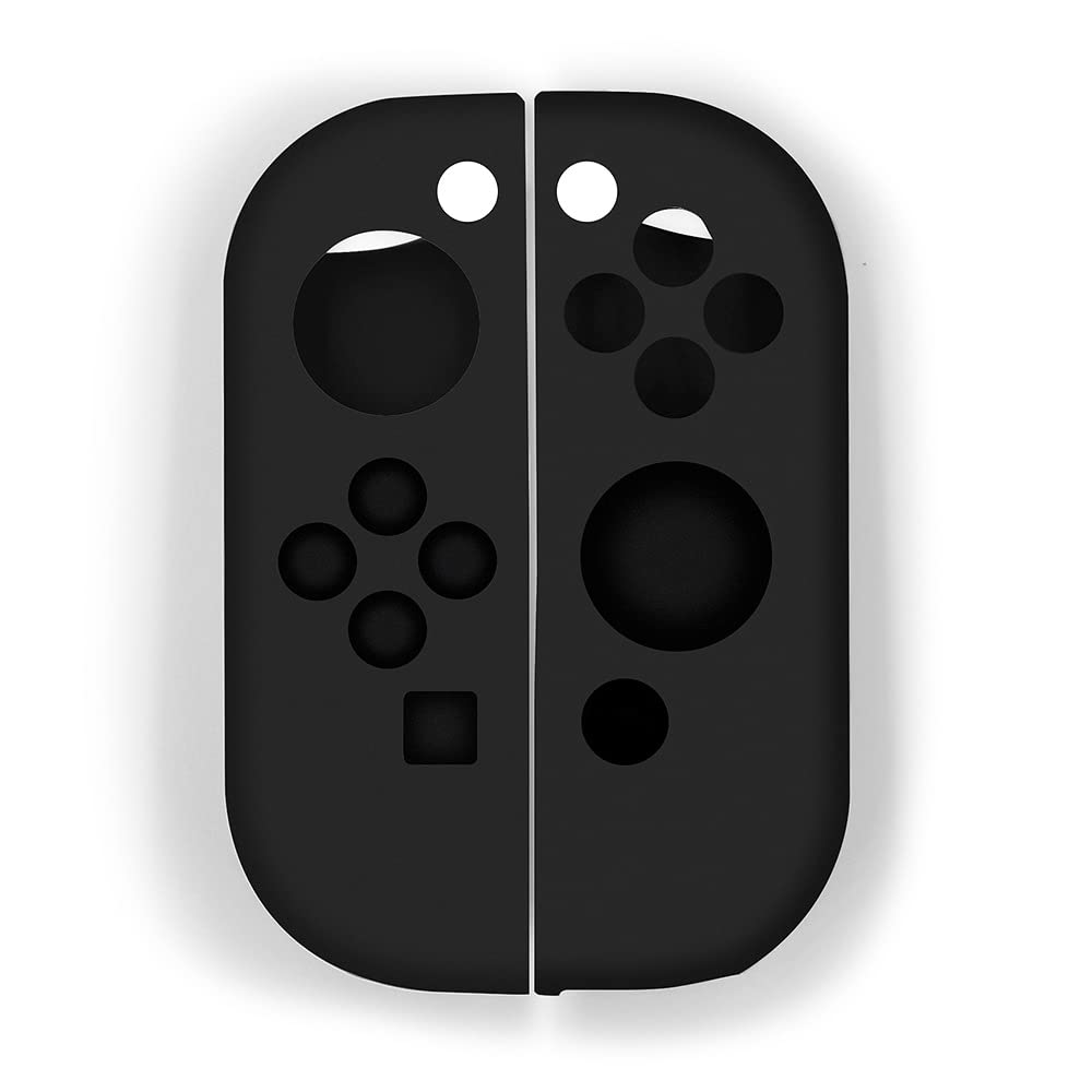 Peziang Switch Joy-Con Controller Skin  Anti-Slip Silicone Grips Covers Soft Ultra-Thin Protective Cover Case for Switch Controller (Black) with 2 Cute Thumb Grip Caps