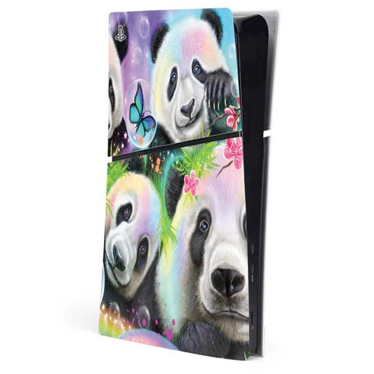 Skinit Decal Gaming Skin Compatible with PS5 Slim Digital Edition Console - Officially Licensed Rainbow Pandas with Butterflies by Sheena Pike Design