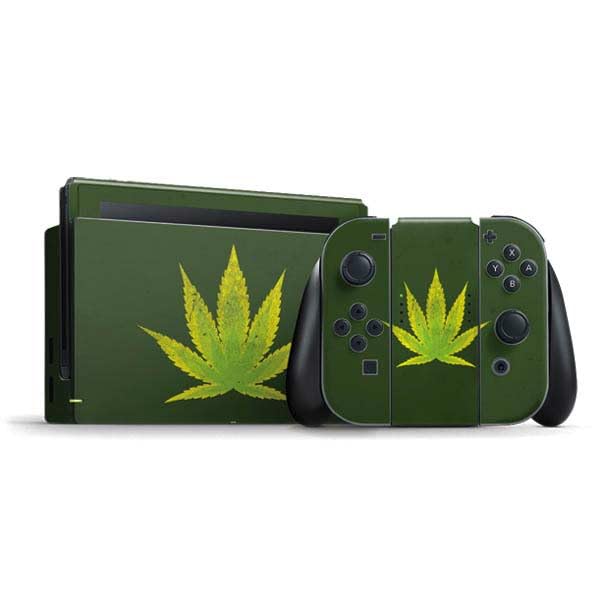 Skinit Decal Gaming Skin Compatible with Nintendo Switch Bundle - Marijuana Leaf Light Green Design