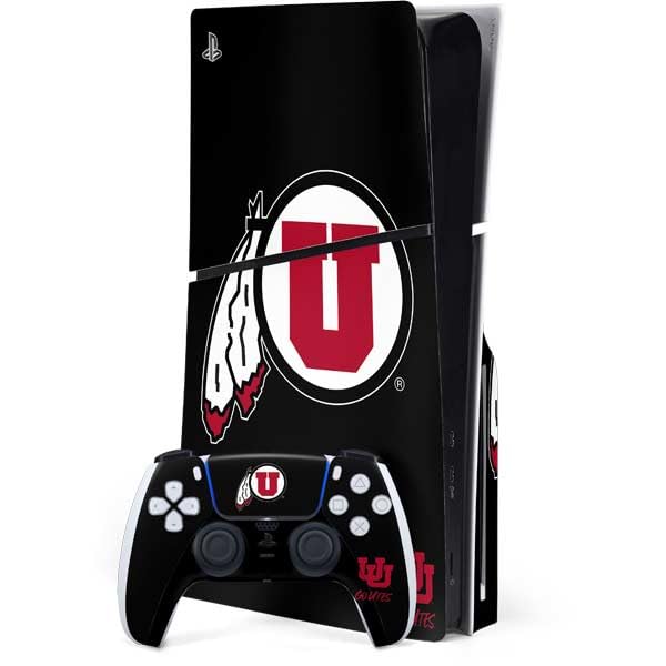 Skinit Decal Gaming Skin Compatible with PS5 Slim Disk Bundle - Officially Licensed University of Utah Circle and Feather on Black Design