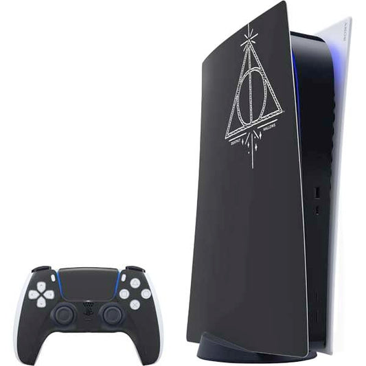Skinit Decal Gaming Skin Compatible with PS5 Bundle - Officially Licensed Wizarding Worlds Harry Potter Deathly Hallows Symbol Design