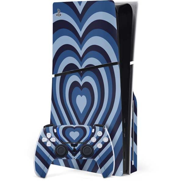 Skinit Decal Gaming Skin Compatible with PS5 Slim Disk Bundle - Blue Heart Pattern Design
