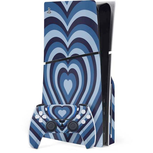 Skinit Decal Gaming Skin Compatible with PS5 Slim Disk Bundle - Blue Heart Pattern Design