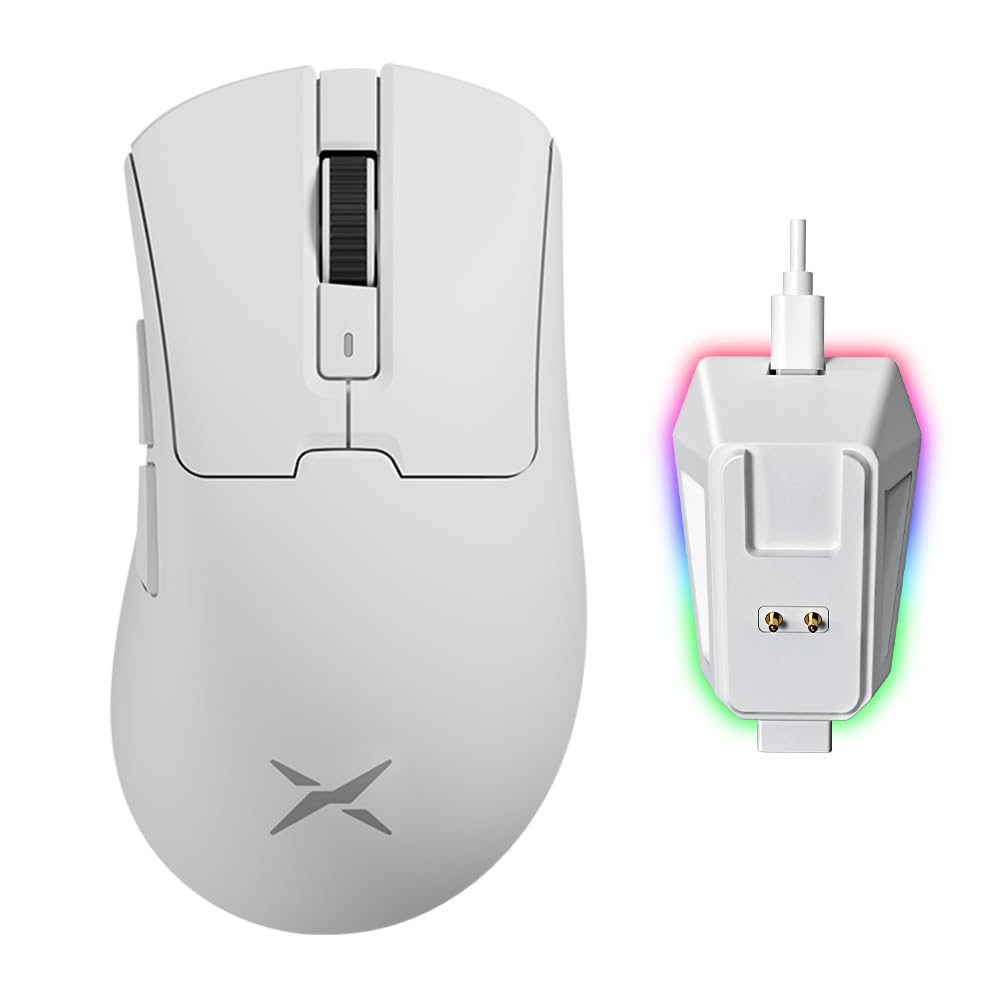 DeLUX M900PRO Wireless Gaming Mouse, 8000Hz Polling Rate, RGB Dock, 63g Ergonomic, PAW3395 Sensor, 26000DPI, White