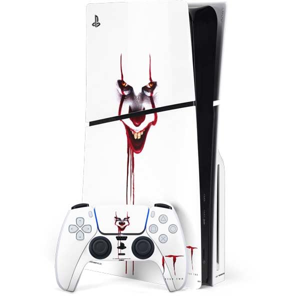 Skinit Decal Gaming Skin Compatible with PS5 Slim Disk Bundle - Officially Licensed Warner Bros IT Volume 2 Pennywise Bloody Design