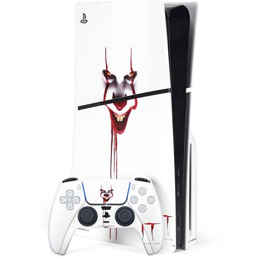 Skinit Decal Gaming Skin Compatible with PS5 Slim Disk Bundle - Officially Licensed Warner Bros IT Volume 2 Pennywise Bloody Design