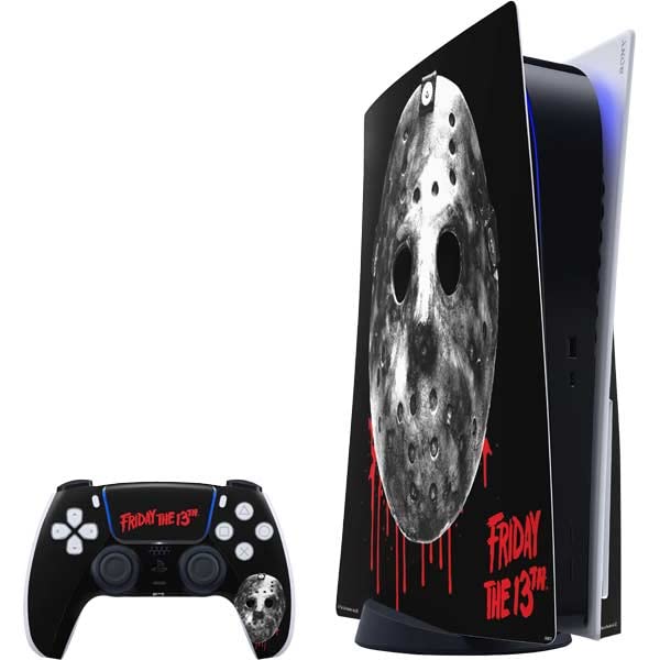 Skinit Decal Gaming Skin Compatible with PS5 Bundle - Officially Licensed Warner Bros Friday The 13th Jason Voorhees Dripping Mask Design