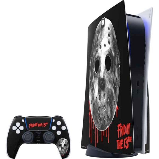 Skinit Decal Gaming Skin Compatible with PS5 Bundle - Officially Licensed Warner Bros Friday The 13th Jason Voorhees Dripping Mask Design