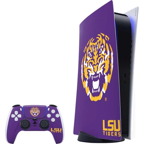 Skinit Decal Gaming Skin Compatible with PS5 Bundle - Officially Licensed LSU Purple Tiger Mascot Design
