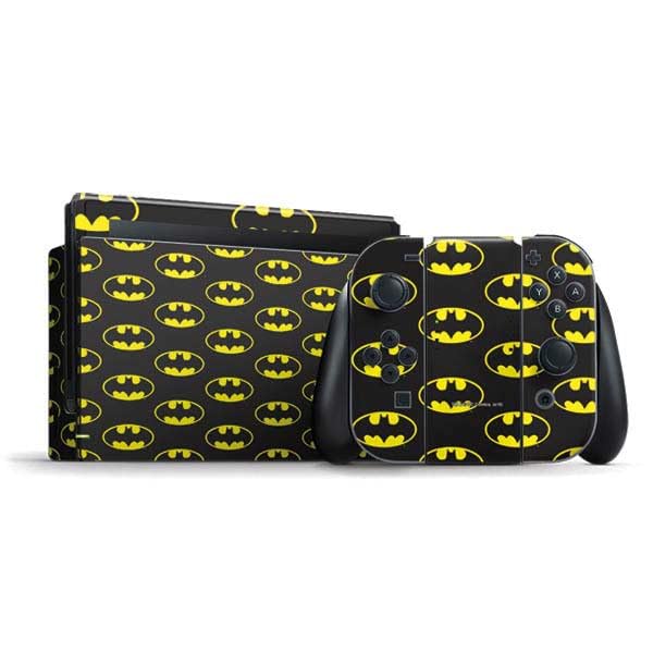 Skinit Decal Gaming Skin Compatible with Nintendo Switch Bundle - Officially Licensed DC Comics Batman Logo All Over Print Design