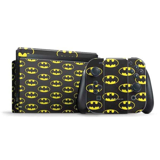 Skinit Decal Gaming Skin Compatible with Nintendo Switch Bundle - Officially Licensed DC Comics Batman Logo All Over Print Design