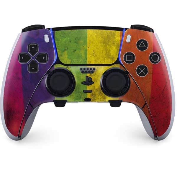 Skinit Decal Gaming Skin Compatible with PS5 DualSense Edge Pro Controller - Distressed Rainbow Flag Design