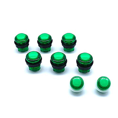 Arcity 8 Pcs Arcade LED Push Buttons Set - 6x30mm & 2x24mm, Built-in Microswitch, Green for DIY Arcade Machine & Video Game Console
