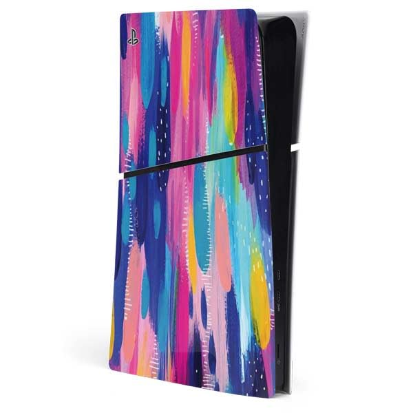 Skinit Decal Gaming Skin Compatible with PS5 Slim Digital Edition Console - Officially Licensed Pink Sparkle Brush Stroke by Etta Vee Design