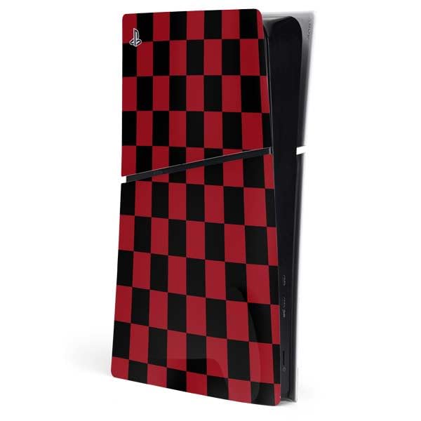 Skinit Decal Gaming Skin Compatible with PS5 Slim Digital Edition Console - Red and Black Checkerboard Design