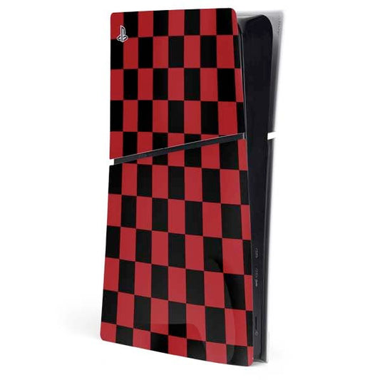 Skinit Decal Gaming Skin Compatible with PS5 Slim Digital Edition Console - Red and Black Checkerboard Design