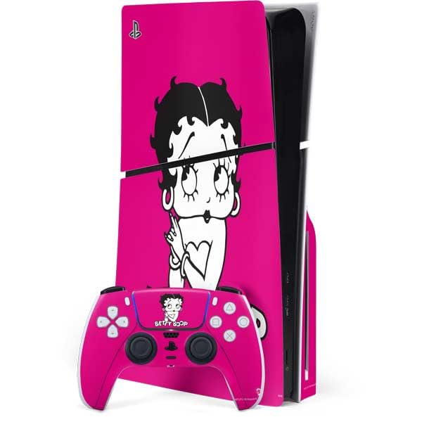 Skinit Decal Gaming Skin Compatible with PS5 Slim Disk Bundle - Officially Licensed Betty Boop Pink Background Design