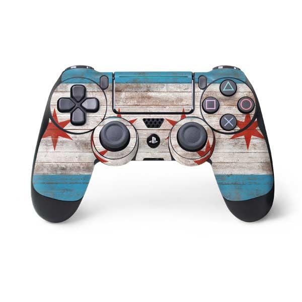 Skinit Decal Gaming Skin Compatible with PS4 Pro/Slim Controller - Chicago Flag Dark Wood Design