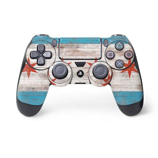 Skinit Decal Gaming Skin Compatible with PS4 Pro/Slim Controller - Chicago Flag Dark Wood Design