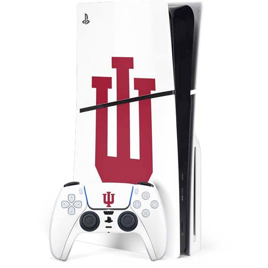 Skinit Decal Gaming Skin Compatible with PS5 Slim Disk Bundle - Officially Licensed Indiana University IU Logo White Design