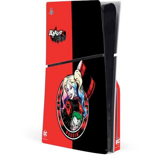 Skinit Decal Gaming Skin Compatible with PS5 Slim Disk Console - Officially Licensed DC Comics Harley Quinn Puddin Design