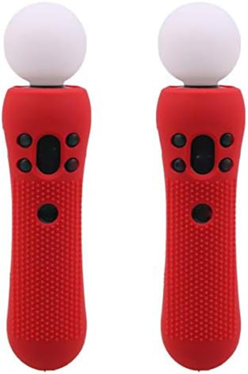 SZLG 2 pcs Silicone Rubber Cover Anti-Slip Protective Skin Case for PS4 VR Move PS Move Motion Controller Red