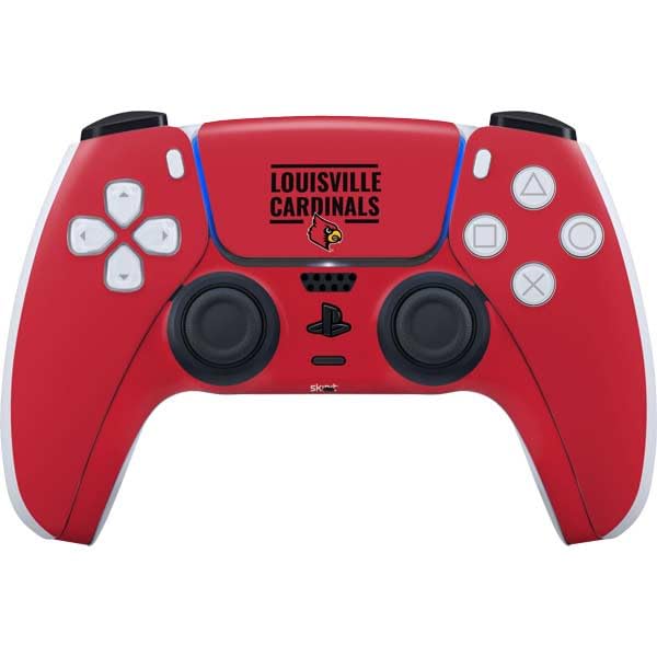 Skinit Decal Gaming Skin Compatible with PS5 Controller - Officially Licensed University of Louisville Cardinals Striped Design