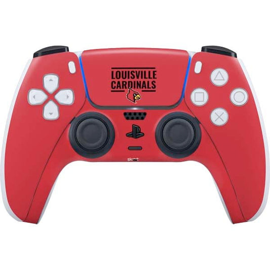 Skinit Decal Gaming Skin Compatible with PS5 Controller - Officially Licensed University of Louisville Cardinals Striped Design