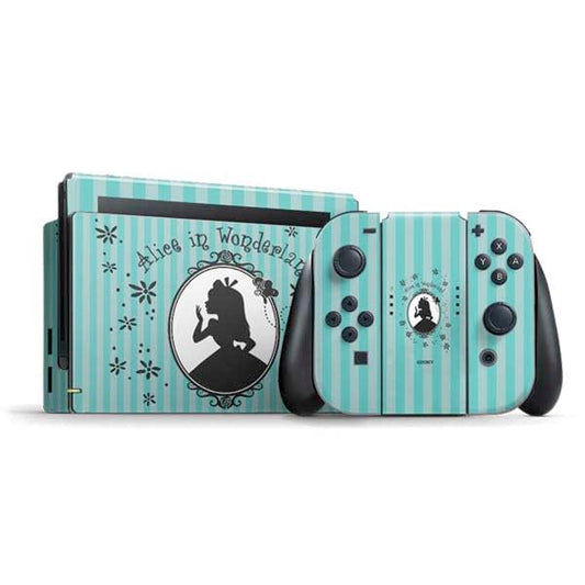 Skinit Decal Gaming Skin Compatible with Nintendo Switch Bundle - Officially Licensed Disney Alice in Wonderland (Animated) Silhouette in The Mirror Design