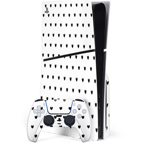 Skinit Decal Gaming Skin Compatible with PS5 Slim Disk Bundle - White and Black Hearts Design