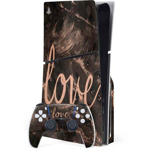 Skinit Decal Gaming Skin Compatible with PS5 Slim Disk Bundle - Love Rose Gold Black Design