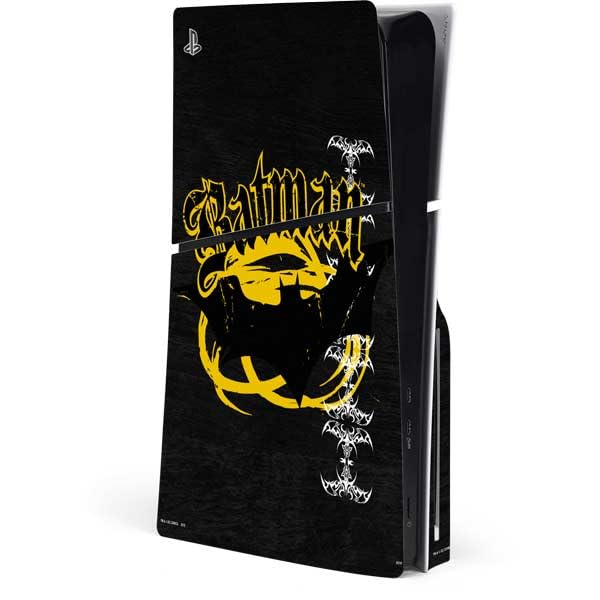 Skinit Decal Gaming Skin Compatible with PS5 Slim Disk Console - Officially Licensed DC Comics Batman Dark Knight Logo Yellow & Black Design