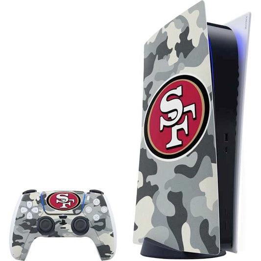 Skinit Decal Gaming Skin Compatible with PS5 Bundle - Officially Licensed NFL San Francisco 49ers Camo Design