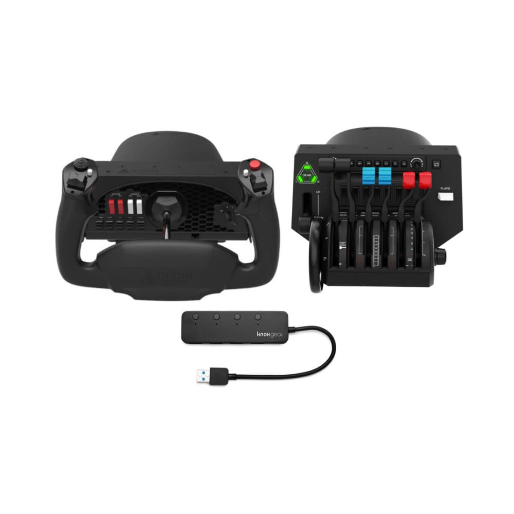 Honeycomb Aeronautical Alpha Flight Controls Yoke Bundle with Throttle Quadrant & USB Hub - 3 Items for Flight Simulation