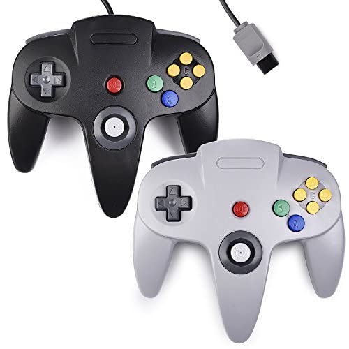 2xClassic N64 Controller kiwitata Retro Wired N64 Gamepad Controller Joystick for N64 Video Console Games System Black+Gray