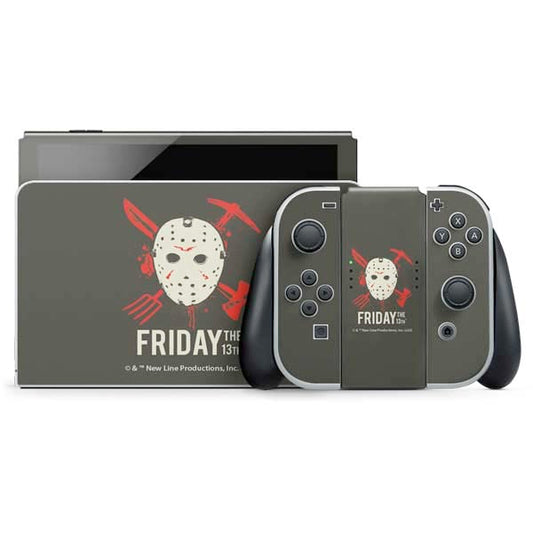 Skinit Decal Gaming Skin Compatible with Nintendo Switch OLED (2021) - Officially Licensed Warner Bros Friday The 13th Jason Voorhees Mask Design