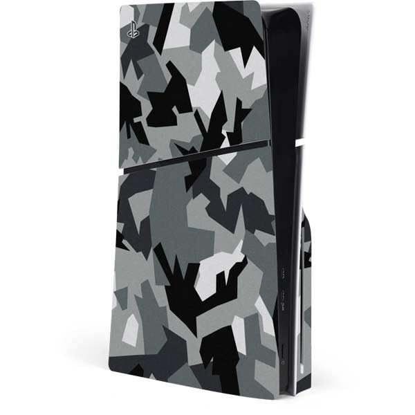 Skinit Decal Gaming Skin Compatible with PS5 Slim Disk Console - Urban Camouflage Black Design