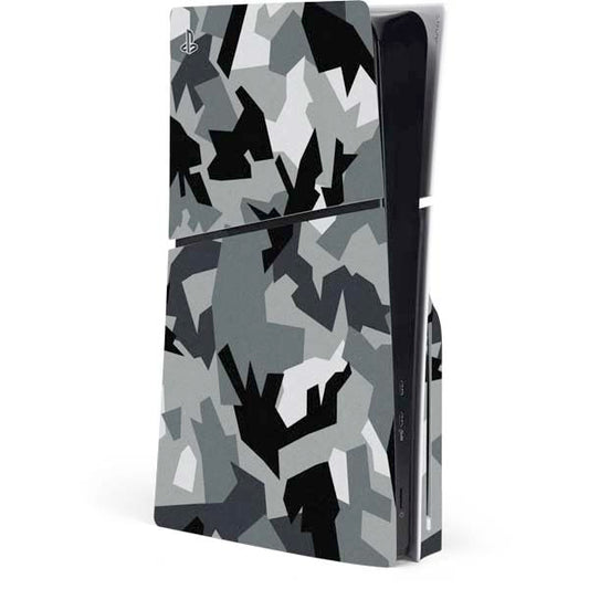 Skinit Decal Gaming Skin Compatible with PS5 Slim Disk Console - Urban Camouflage Black Design